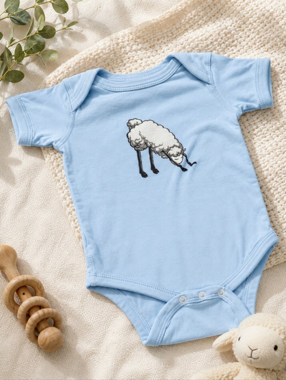 Rabbit Skins Light Blue Sheep Graphic Baby Bodysuit – Size 12 Months